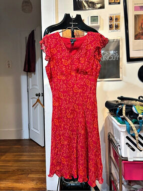 Vintage Eva Blue Floral Maxi Dress Pink & Red